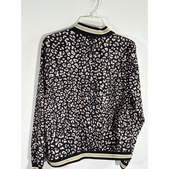 New Collection Women Leopard Black Gold Print Jacket Medium Zippered - Picture 6 of 7